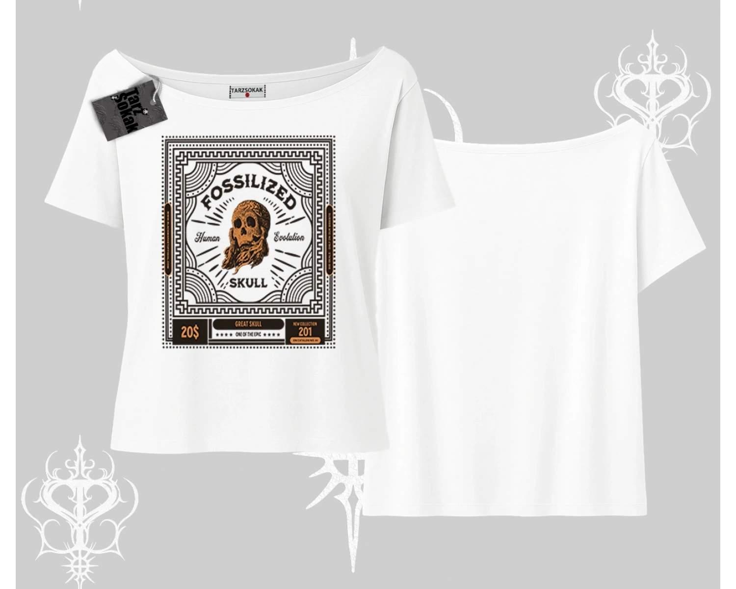 Kayık Yaka Tshirt Fossilized Skull Underground Archive