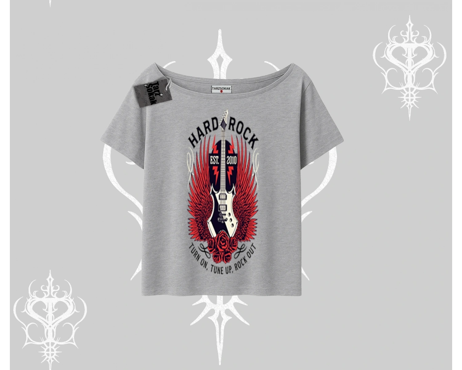 Kayık Yaka Tshirt Hard Rock Winged Guitar Rebellion