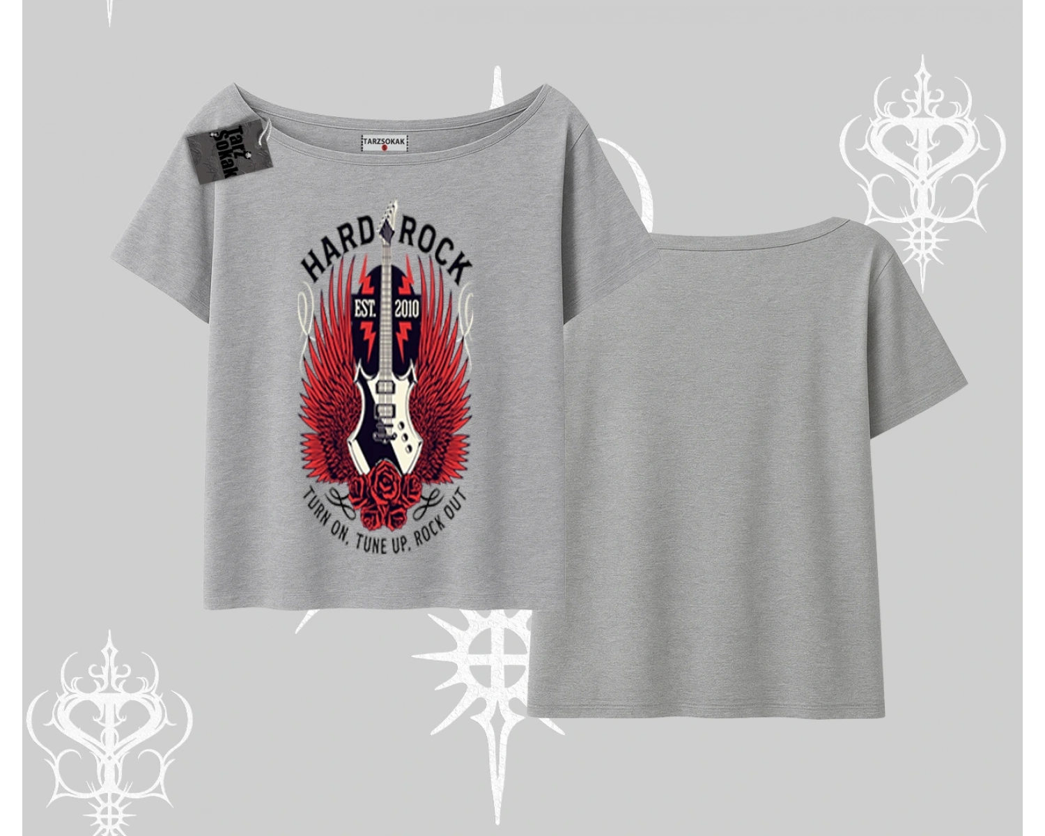 Kayık Yaka Tshirt Hard Rock Winged Guitar Rebellion