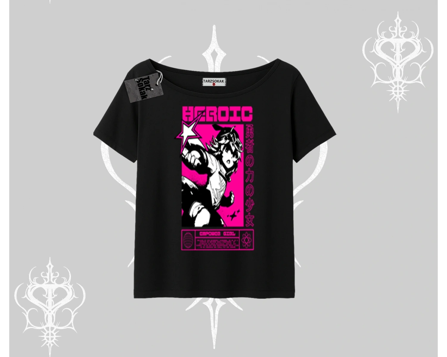 Kayık Yaka Tshirt Heroic Anime Girl Japon Stil Grafik Baskılı