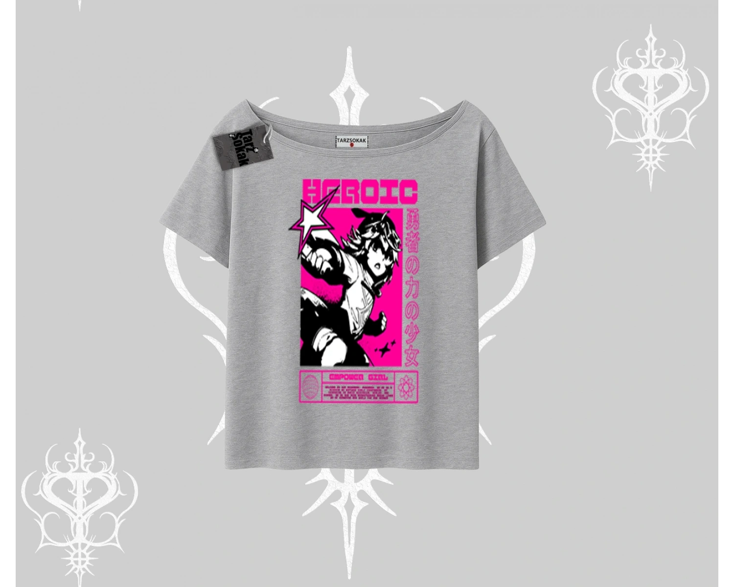 Kayık Yaka Tshirt Heroic Anime Girl Japon Stil Grafik Baskılı