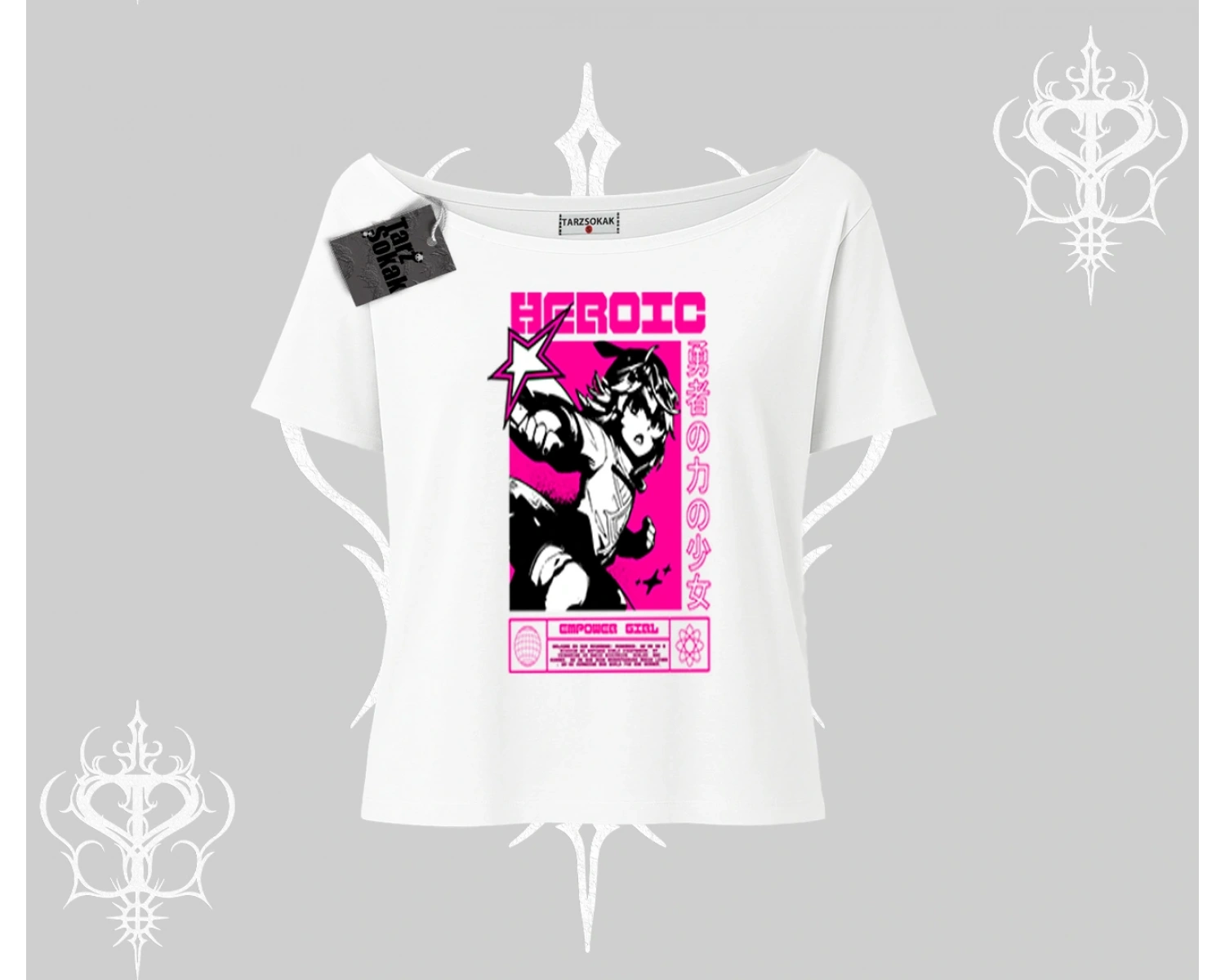 Kayık Yaka Tshirt Heroic Anime Girl Japon Stil Grafik Baskılı