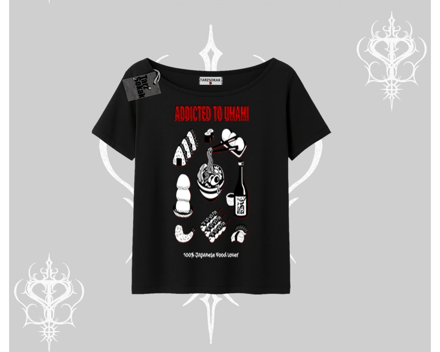 Kayık Yaka Tshirt Japon Mutfağı Umami Temalı Baskılı