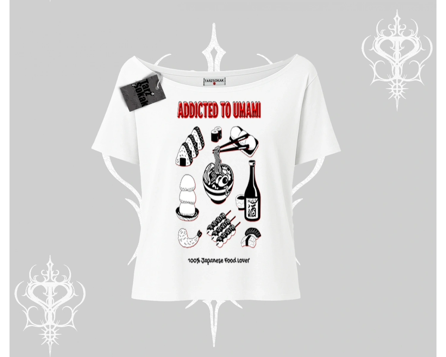 Kayık Yaka Tshirt Japon Mutfağı Umami Temalı Baskılı