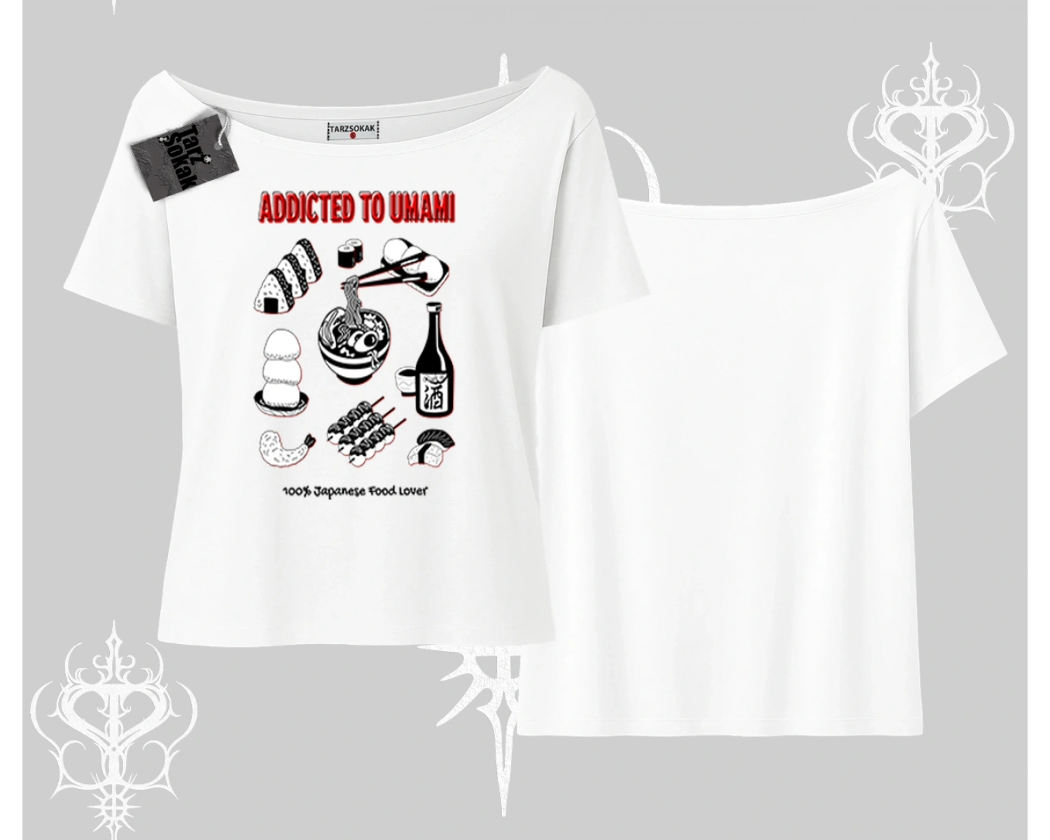 Kayık Yaka Tshirt Japon Mutfağı Umami Temalı Baskılı