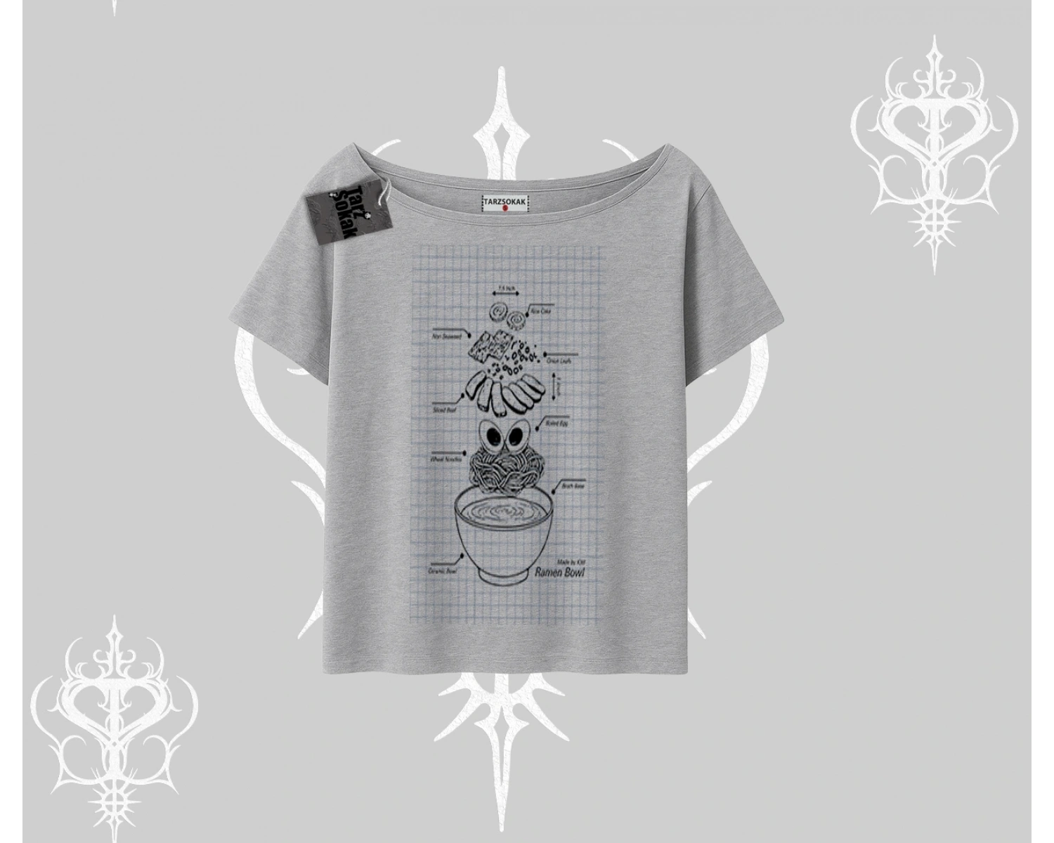 Kayık Yaka Tshirt Noodle Theory Hand Drawn Concept