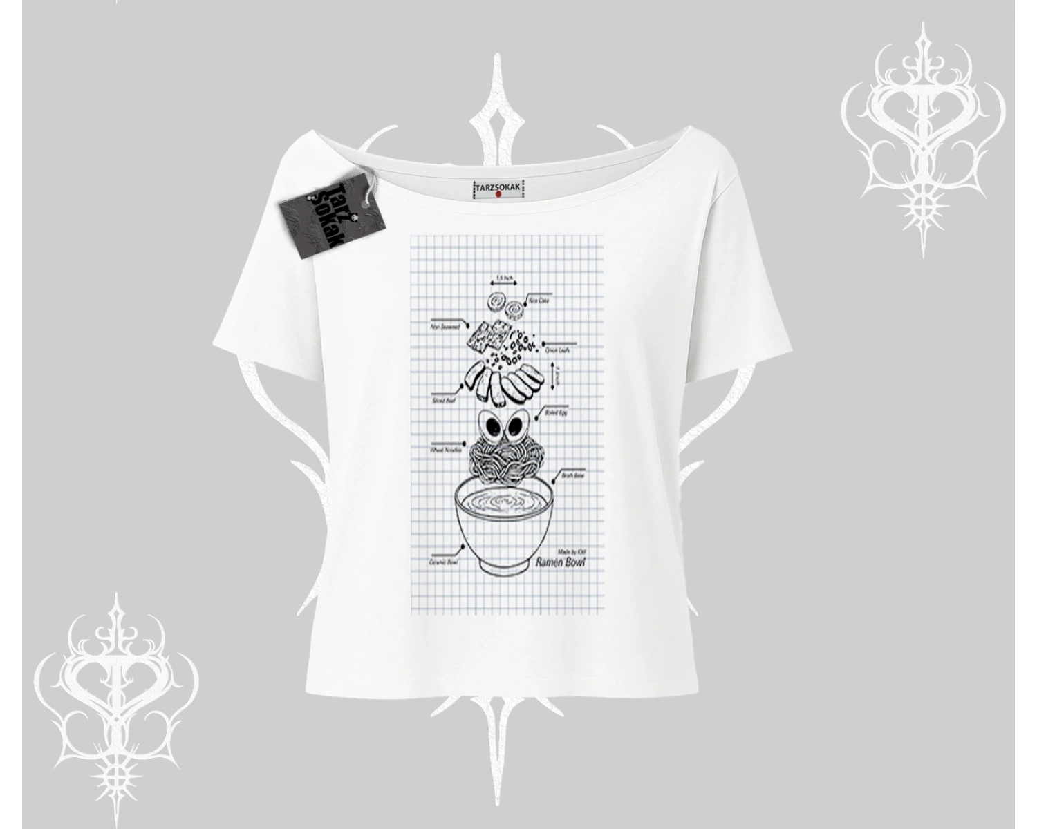 Kayık Yaka Tshirt Noodle Theory Hand Drawn Concept