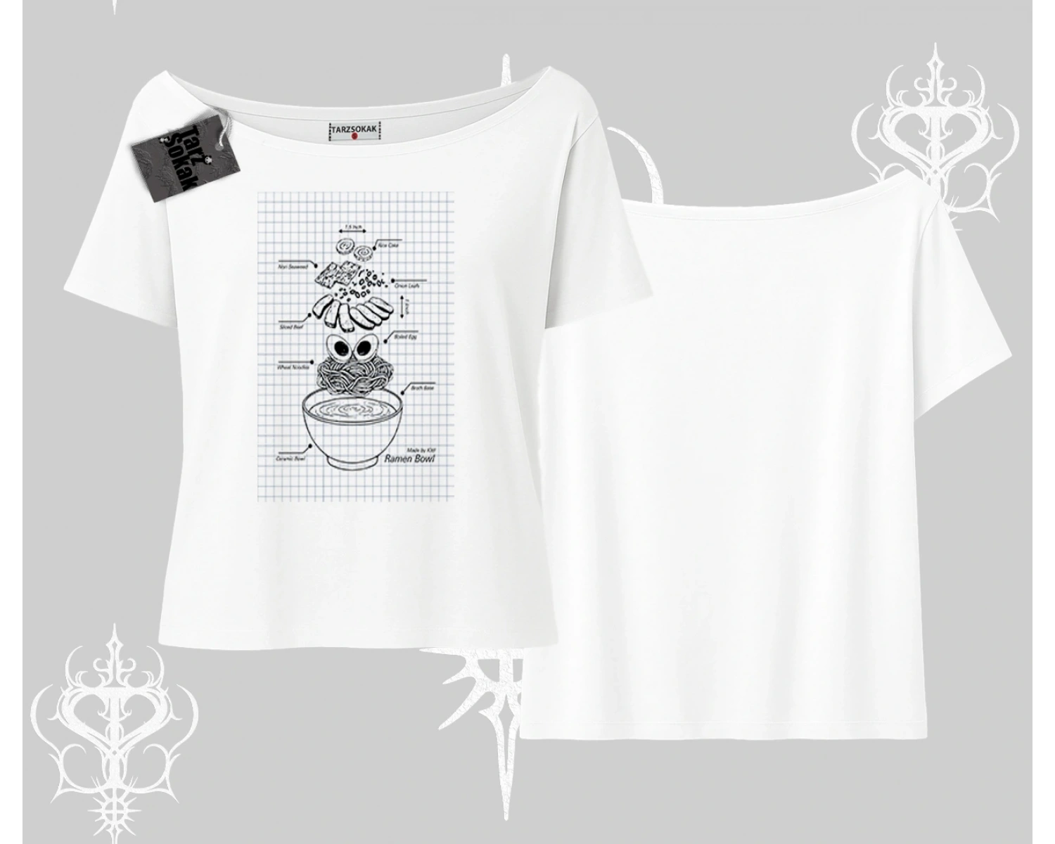 Kayık Yaka Tshirt Noodle Theory Hand Drawn Concept