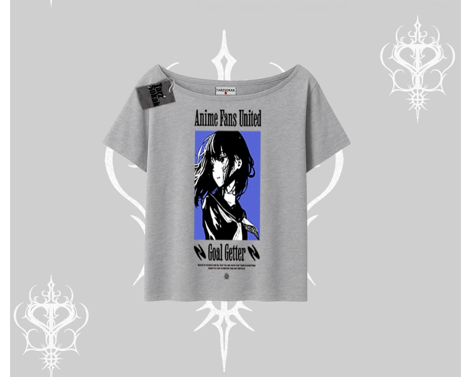 Kayık Yaka Tshirt Oversize Anime Kız Baskılı