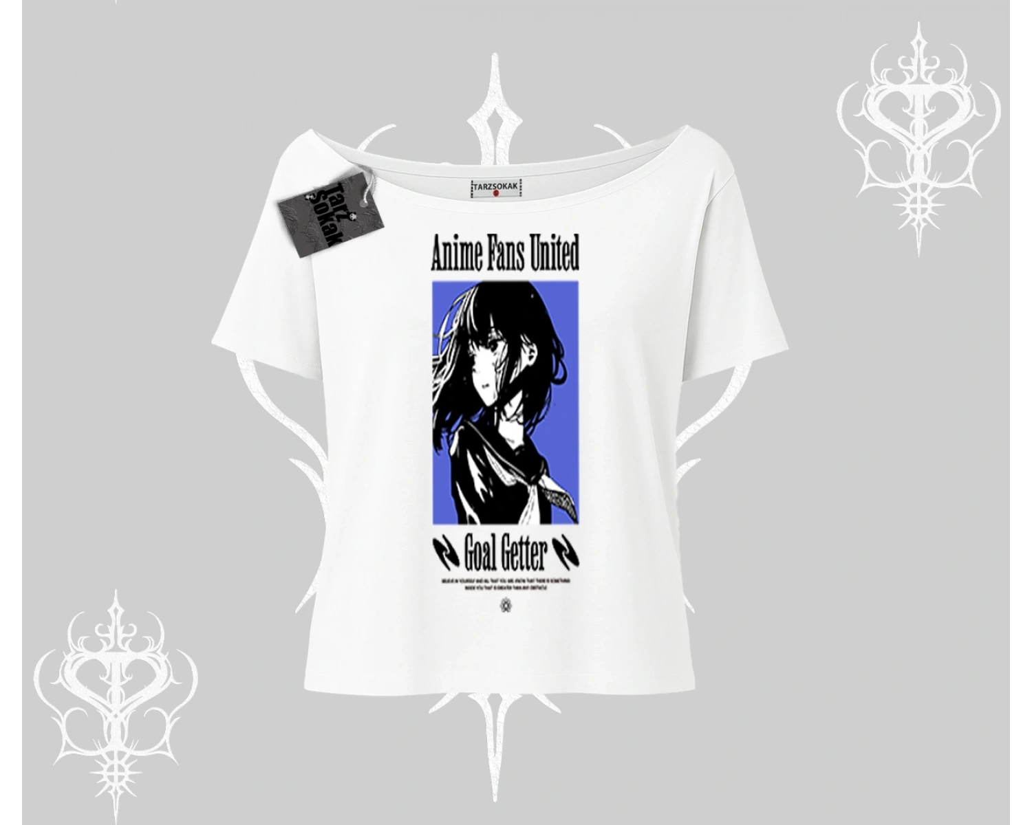 Kayık Yaka Tshirt Oversize Anime Kız Baskılı