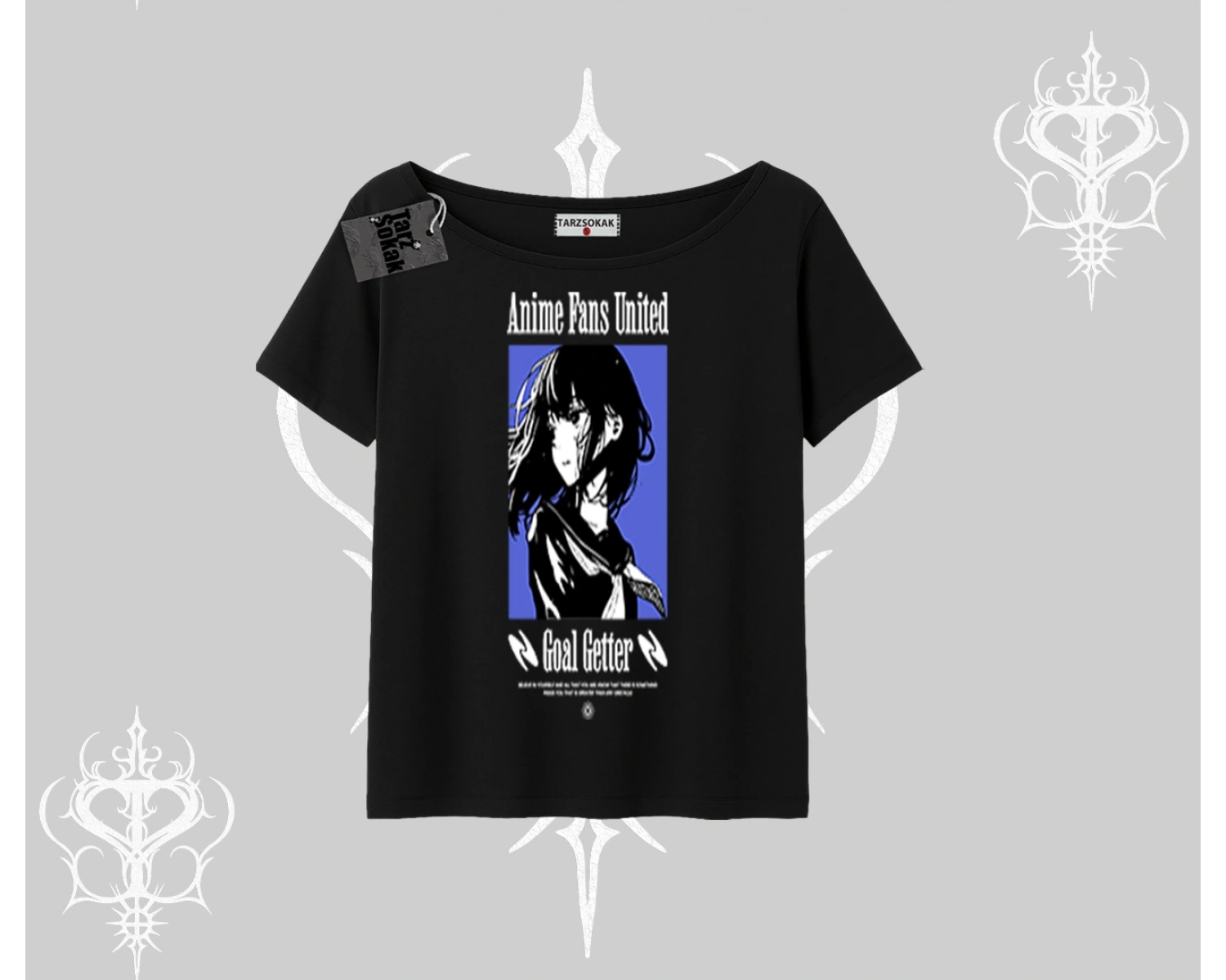 Kayık Yaka Tshirt Oversize Anime Kız Baskılı