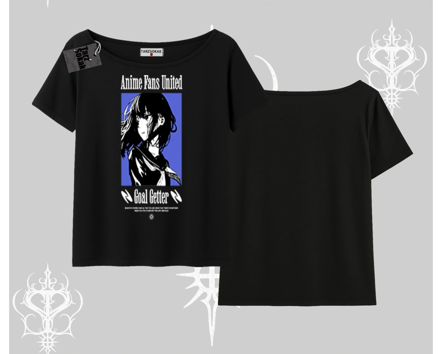 Kayık Yaka Tshirt Oversize Anime Kız Baskılı