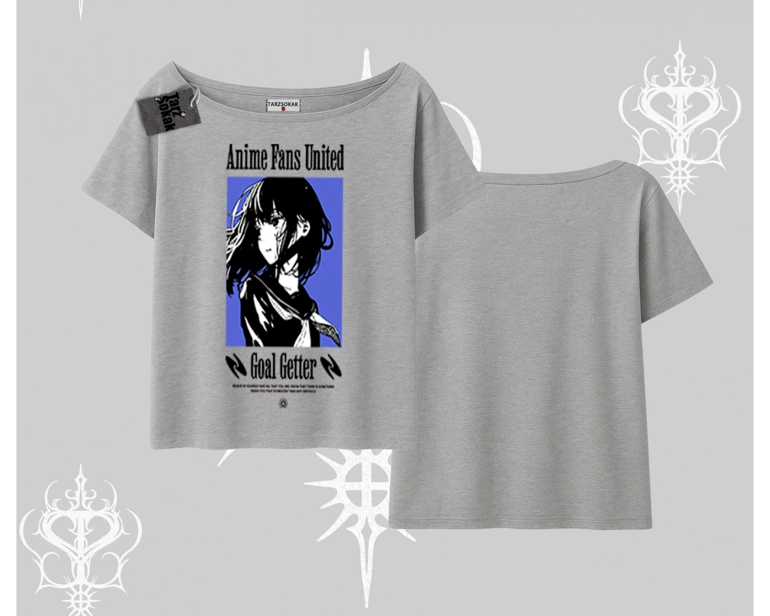 Kayık Yaka Tshirt Oversize Anime Kız Baskılı