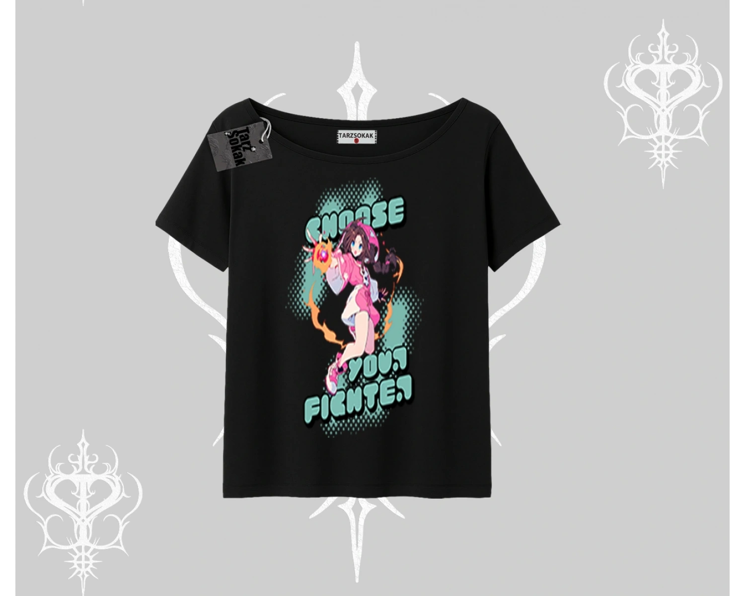 Kayık Yaka Tshirt Oversize  Anime Kız Desenli Japon Stil