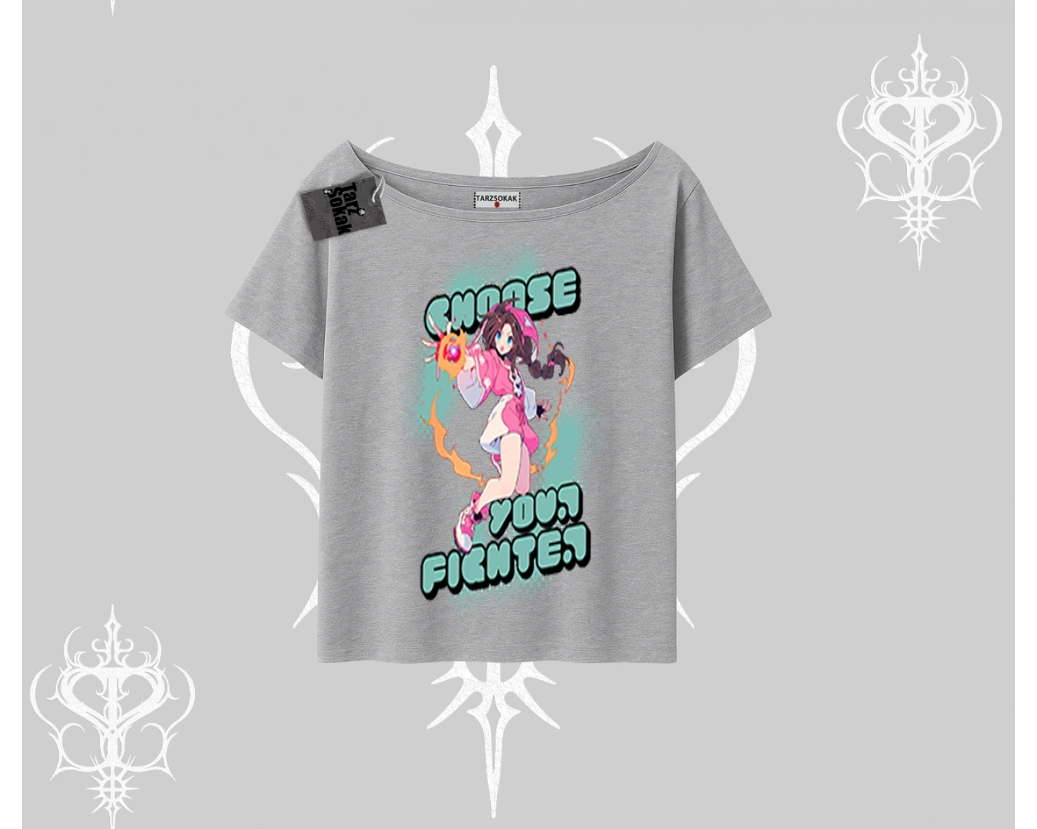 Kayık Yaka Tshirt Oversize  Anime Kız Desenli Japon Stil