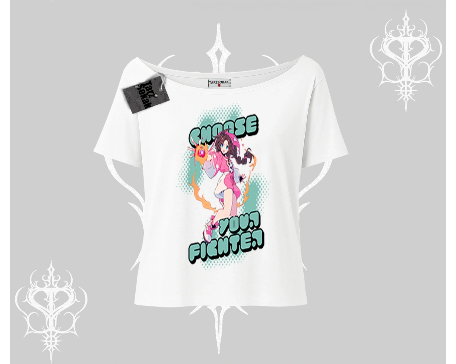 Kayık Yaka Tshirt Oversize  Anime Kız Desenli Japon Stil