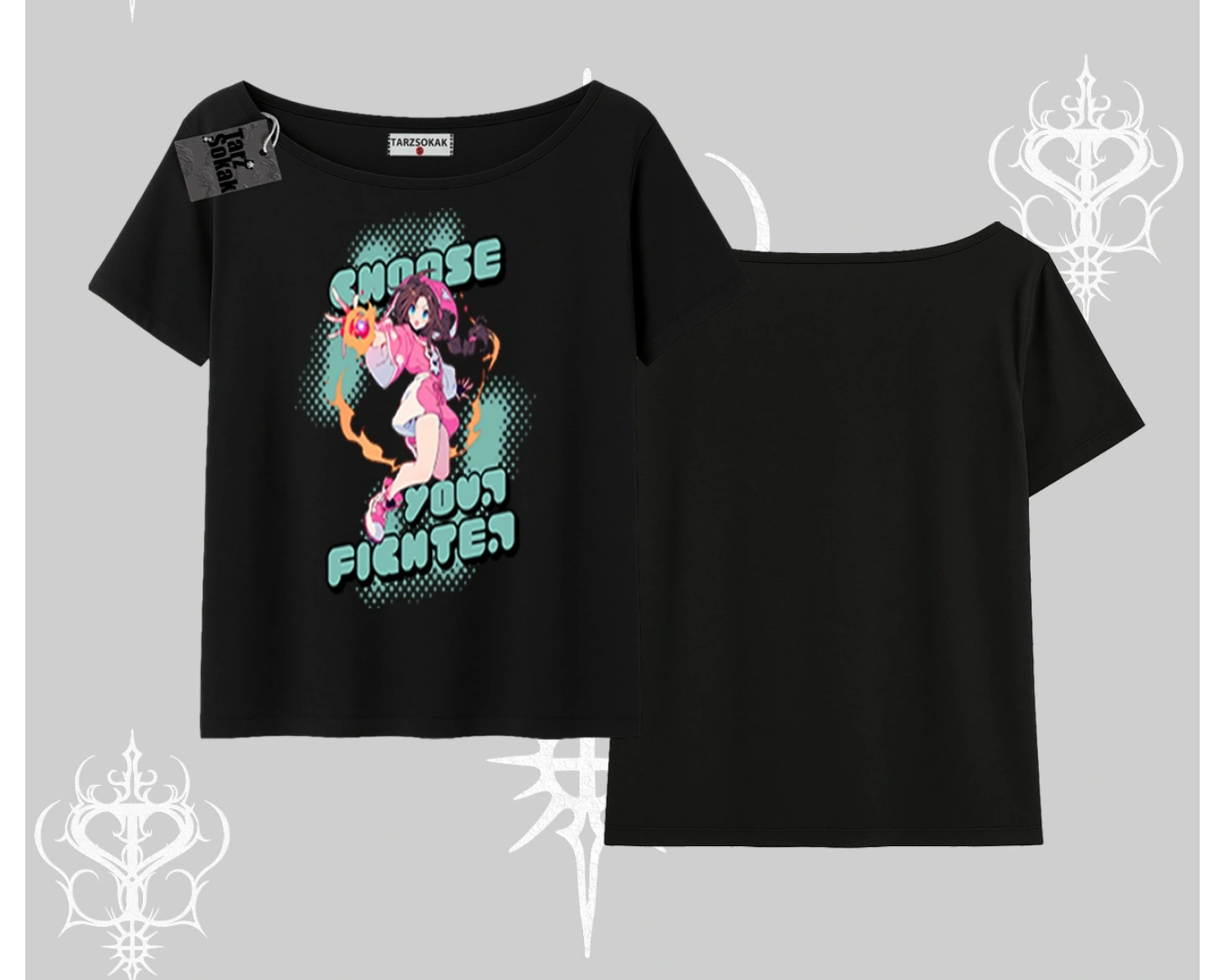 Kayık Yaka Tshirt Oversize  Anime Kız Desenli Japon Stil