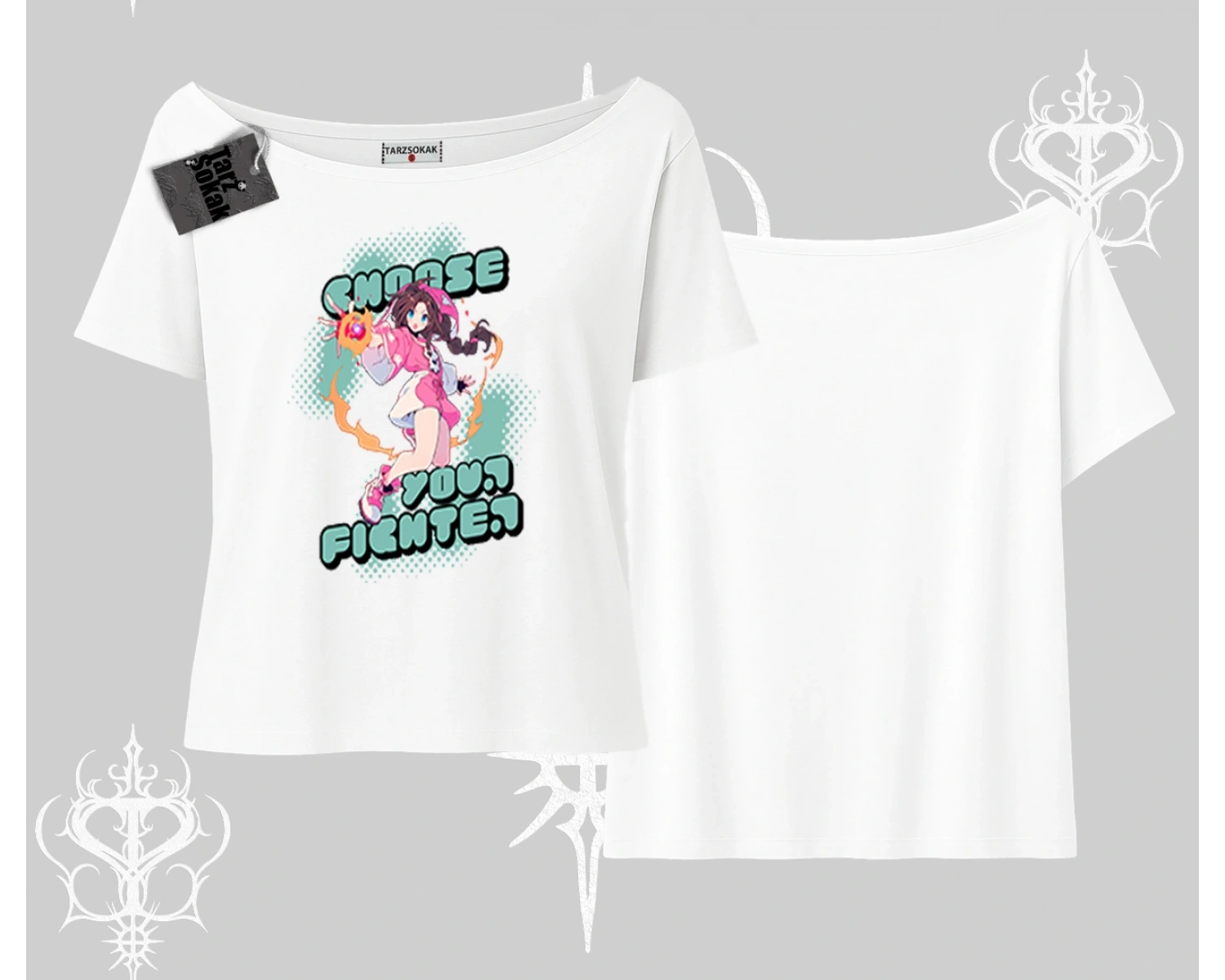 Kayık Yaka Tshirt Oversize  Anime Kız Desenli Japon Stil