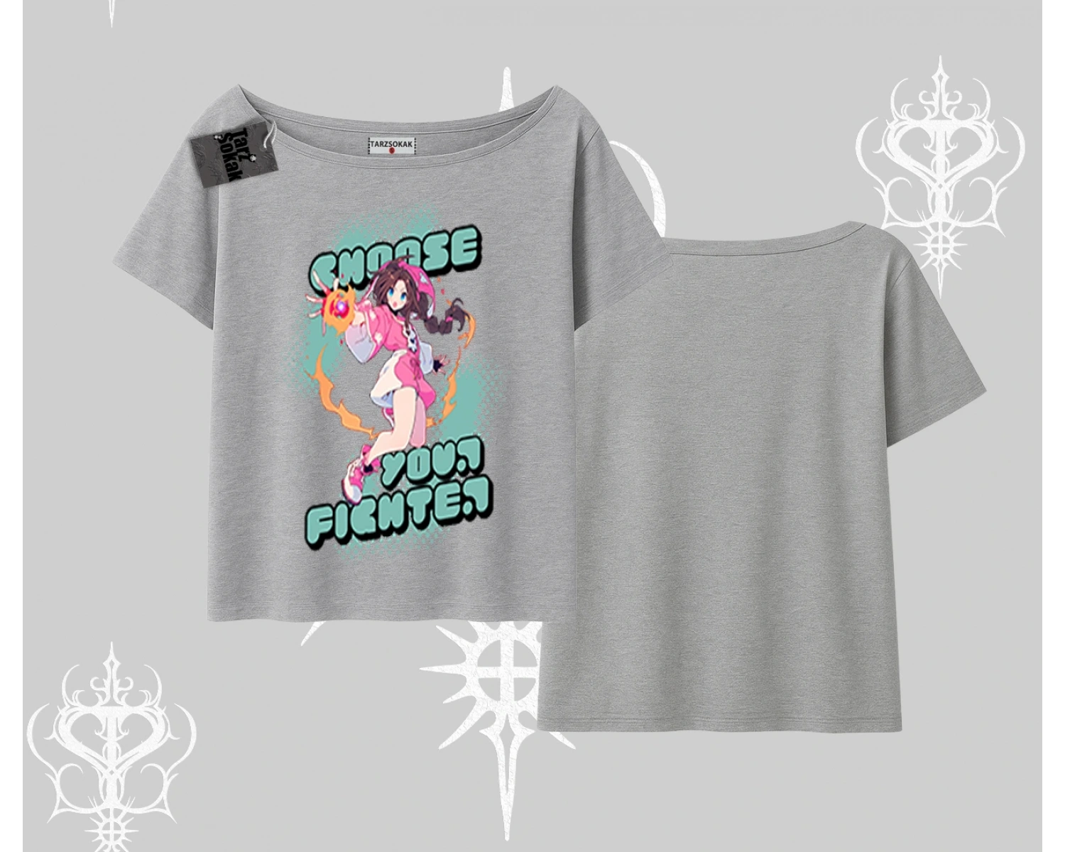 Kayık Yaka Tshirt Oversize  Anime Kız Desenli Japon Stil