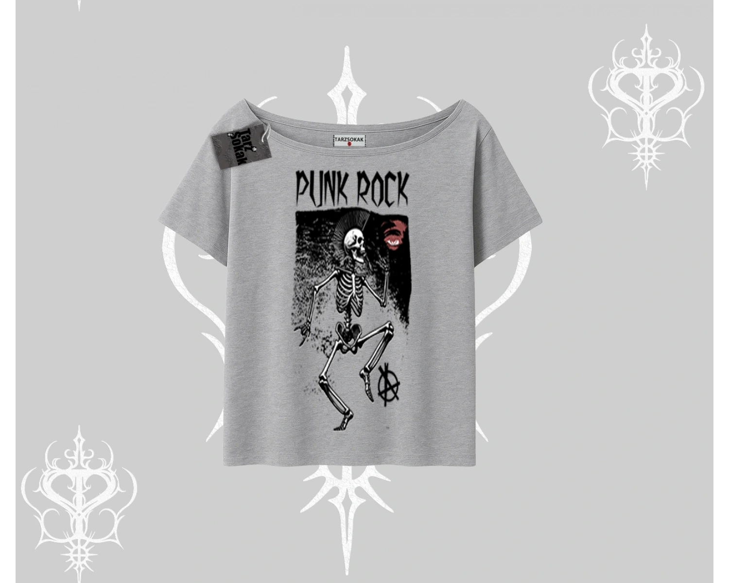 Kayık Yaka Tshirt Punk Rock Chaos Skeleton Riot