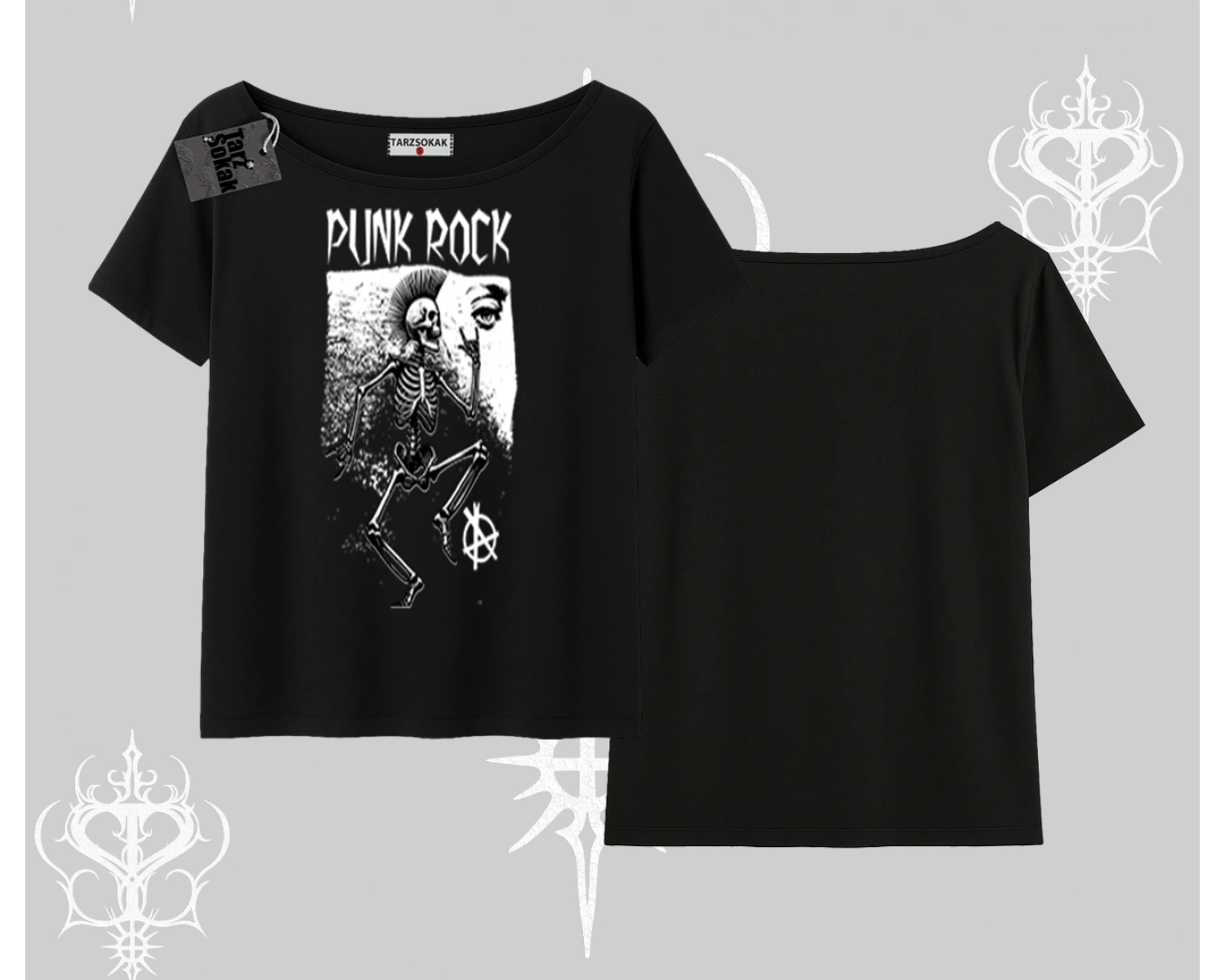 Kayık Yaka Tshirt Punk Rock Chaos Skeleton Riot
