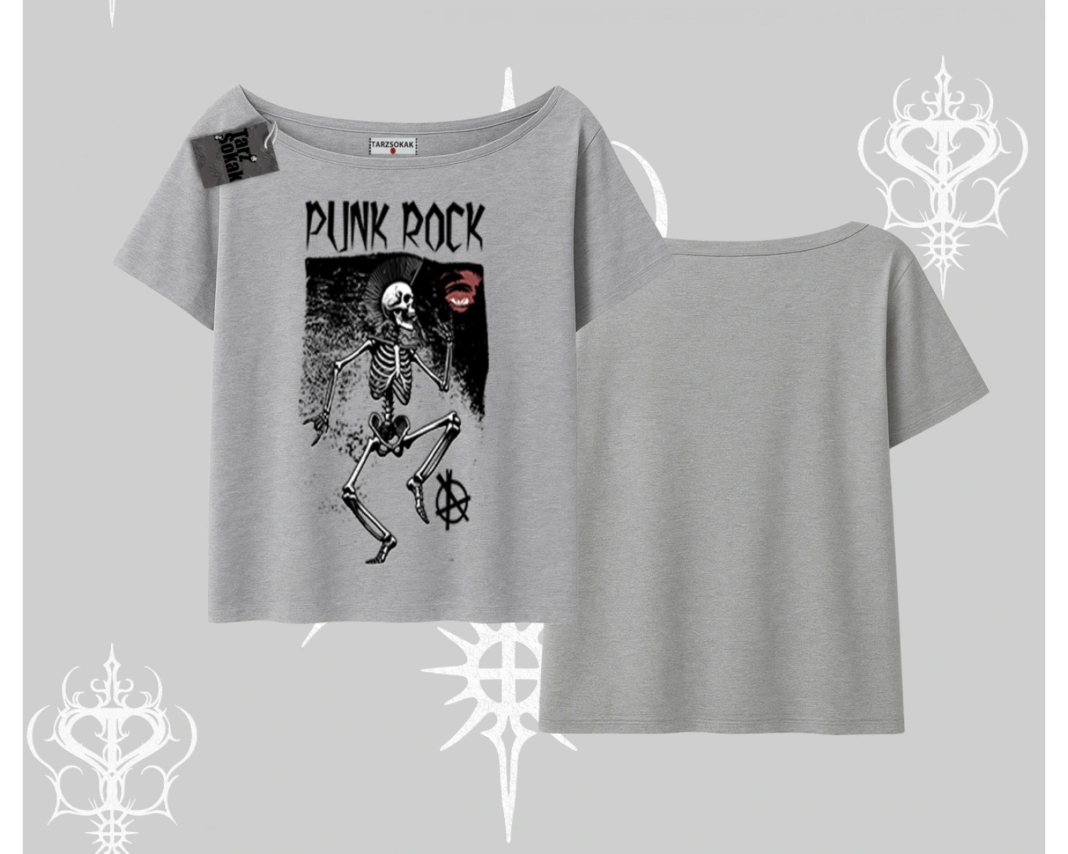 Kayık Yaka Tshirt Punk Rock Chaos Skeleton Riot
