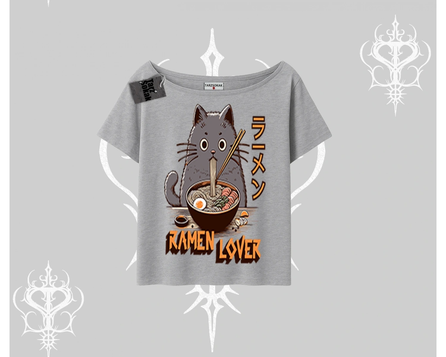 Kayık Yaka Tshirt Ramen Lover Kedi Anime Baskılı