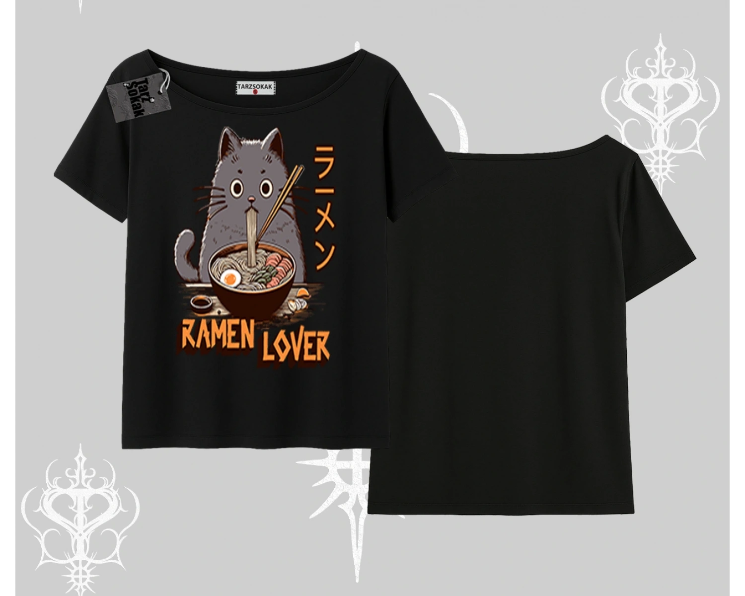 Kayık Yaka Tshirt Ramen Lover Kedi Anime Baskılı