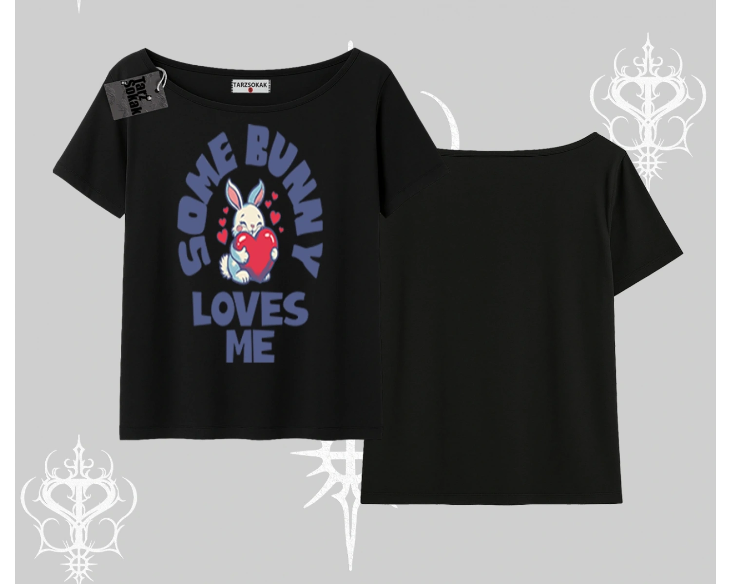 Kayık Yaka Tshirt Sevimli Tavşan Some Bunny Loves Me Baskılı