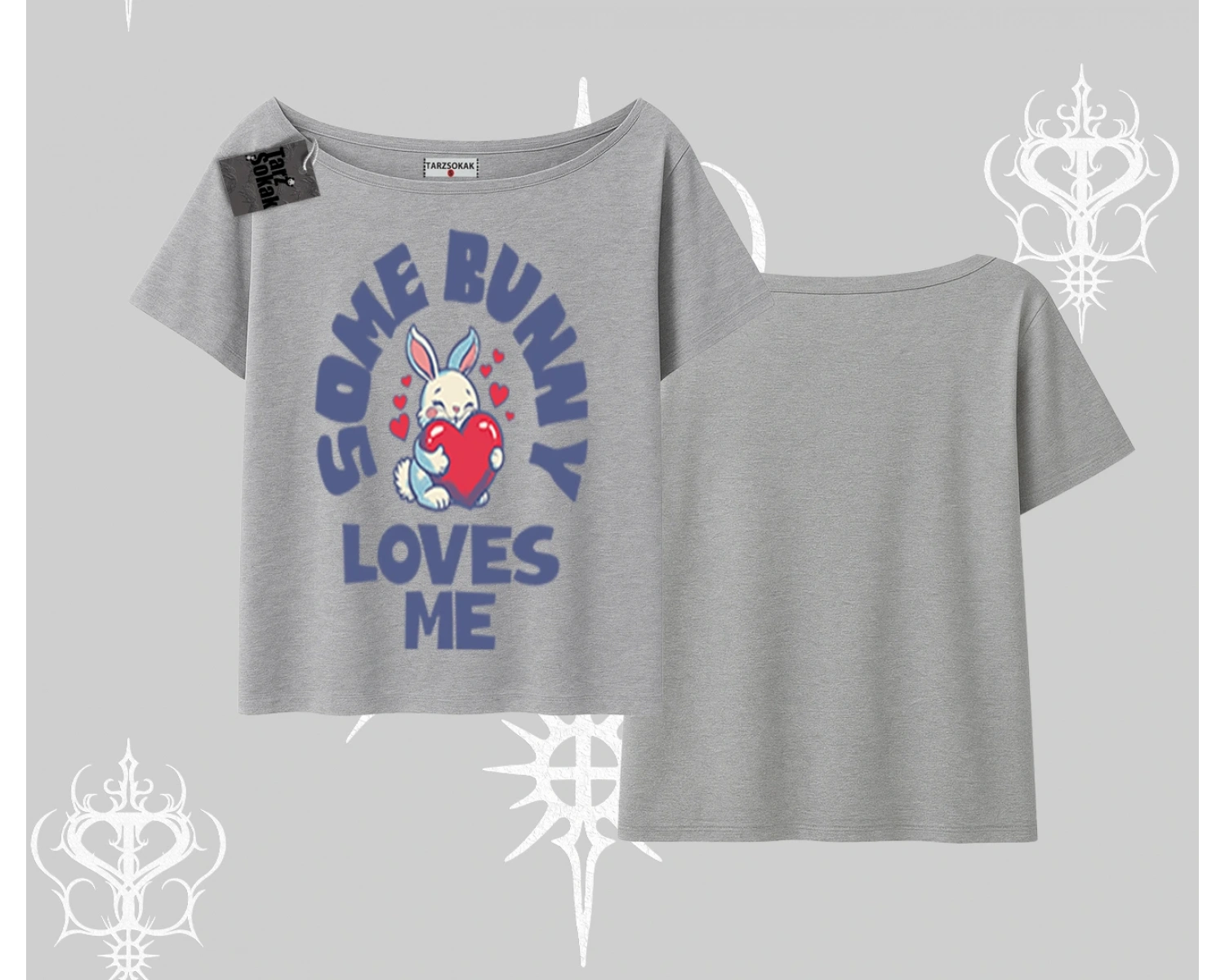 Kayık Yaka Tshirt Sevimli Tavşan Some Bunny Loves Me Baskılı