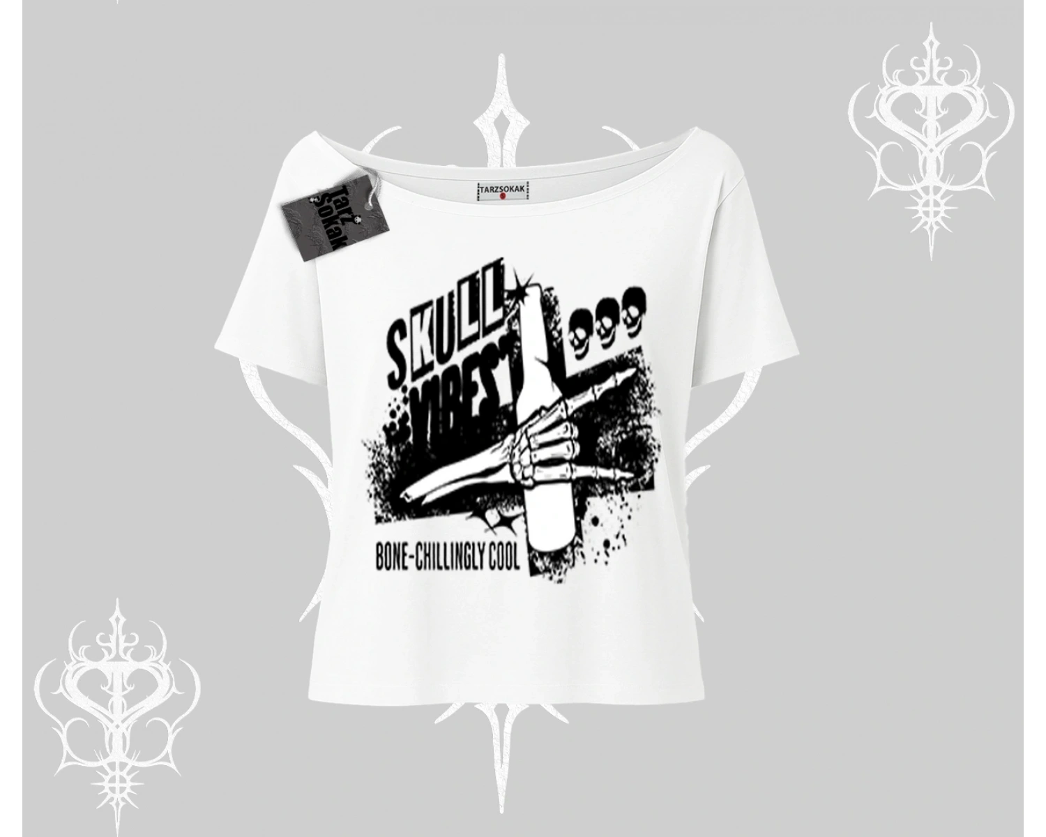 Kayık Yaka Tshirt Skull Impact Bone Chilling Street Icon