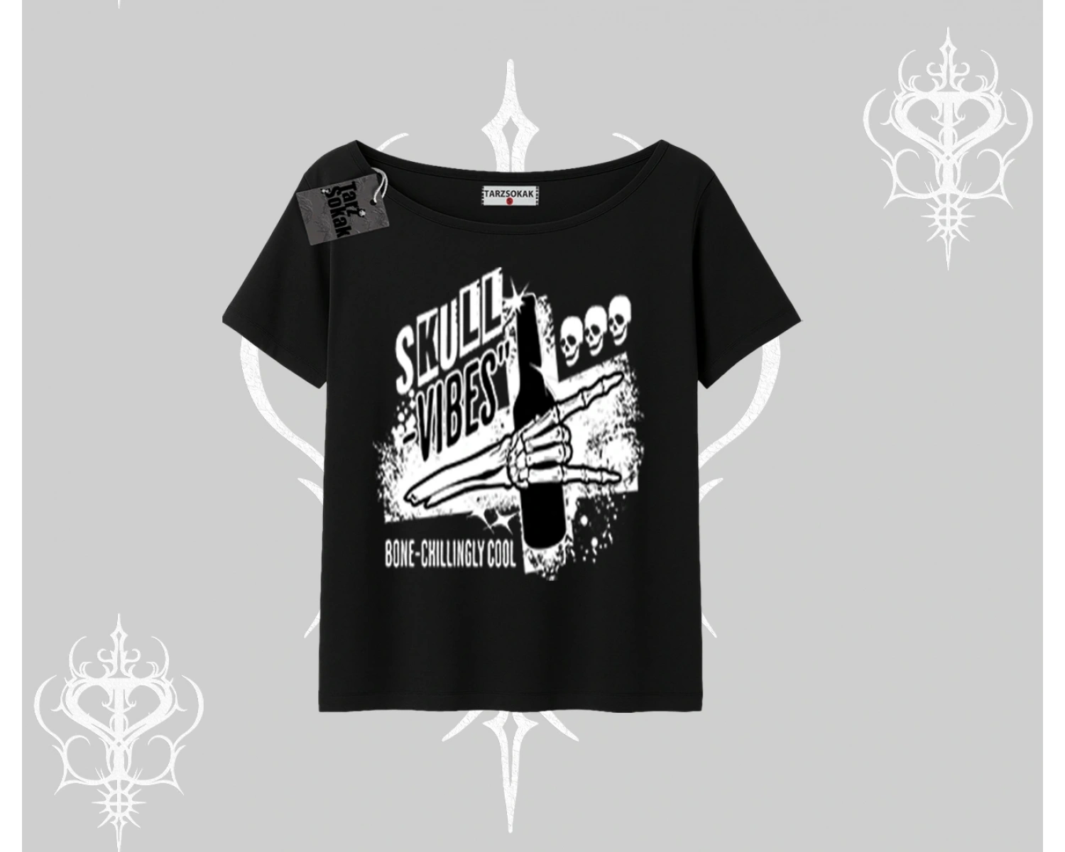 Kayık Yaka Tshirt Skull Impact Bone Chilling Street Icon