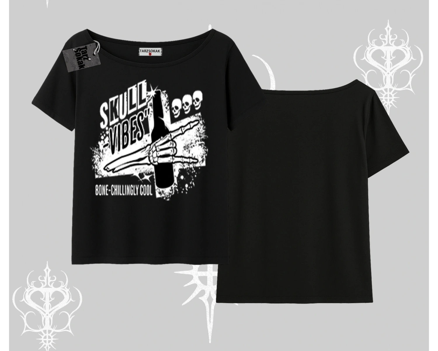 Kayık Yaka Tshirt Skull Impact Bone Chilling Street Icon