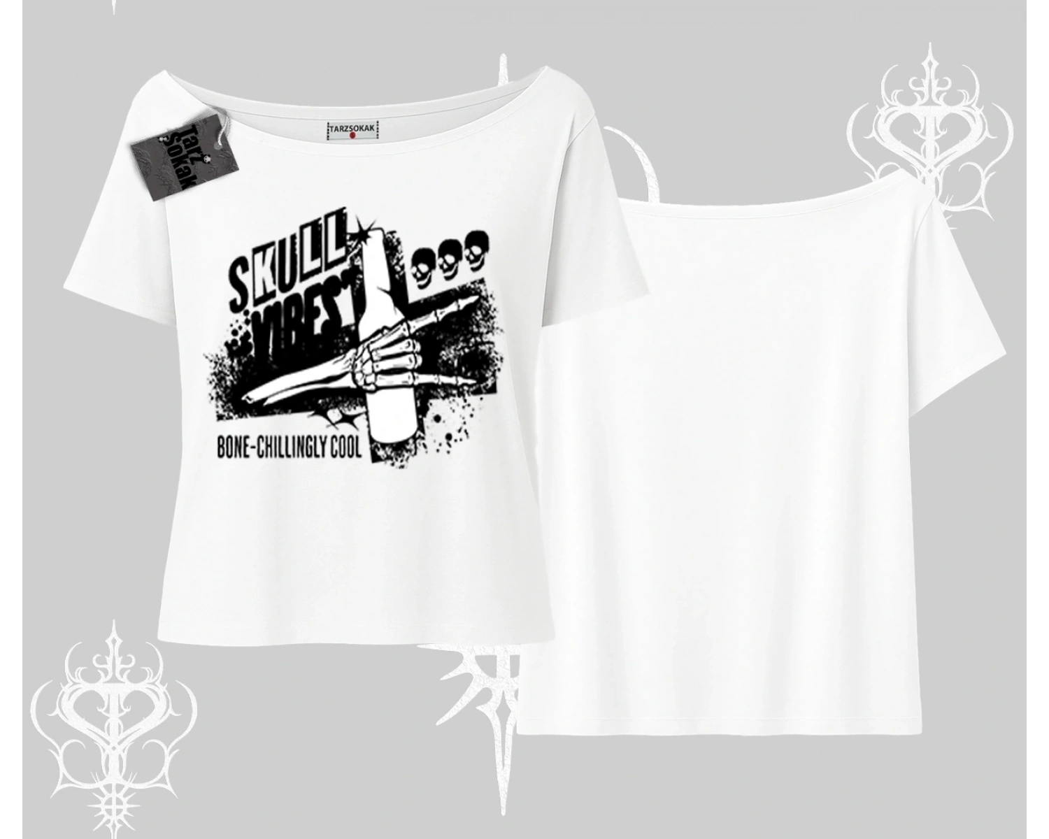 Kayık Yaka Tshirt Skull Impact Bone Chilling Street Icon