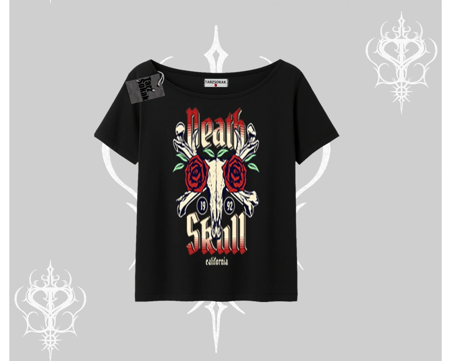 Kayık Yaka Tshirt Skull & Roses Vintage West Coast Rebellion