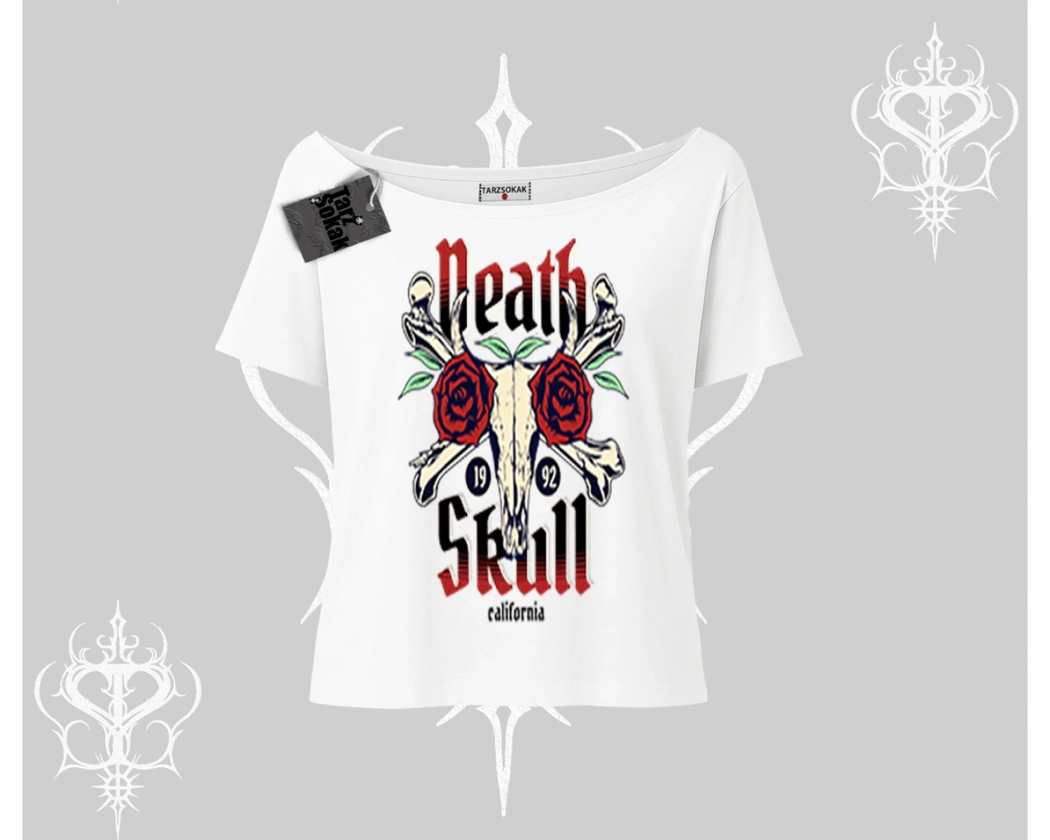 Kayık Yaka Tshirt Skull & Roses Vintage West Coast Rebellion