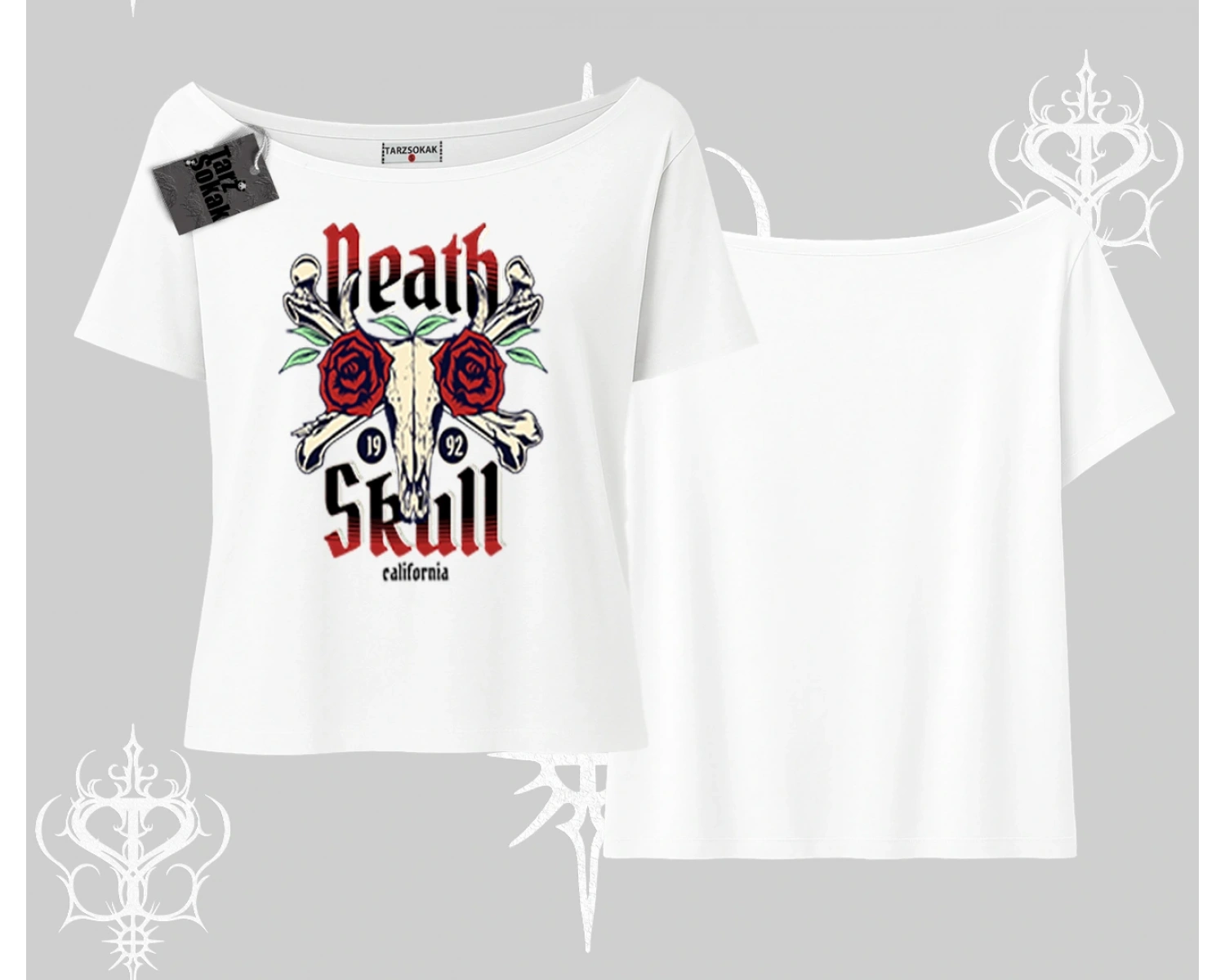 Kayık Yaka Tshirt Skull & Roses Vintage West Coast Rebellion
