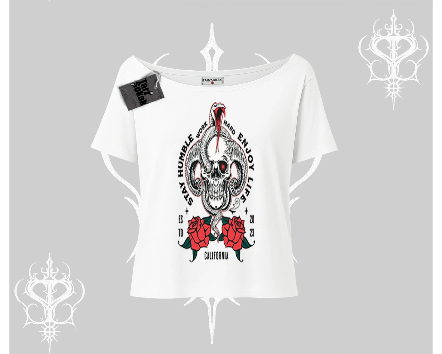 Kayık Yaka Tshirt Stay Humble Work Hard Enjoy Life