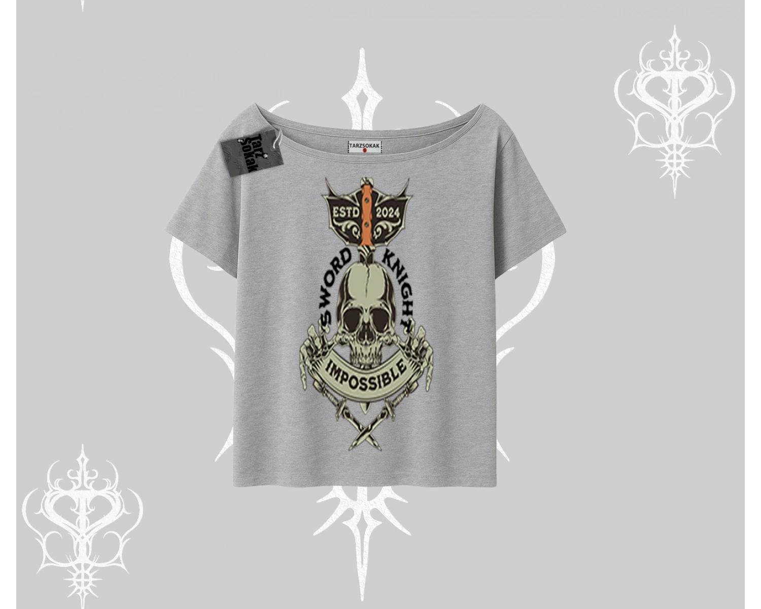 Kayık Yaka Tshirt Sword Knight Skull Impossible Street Creed