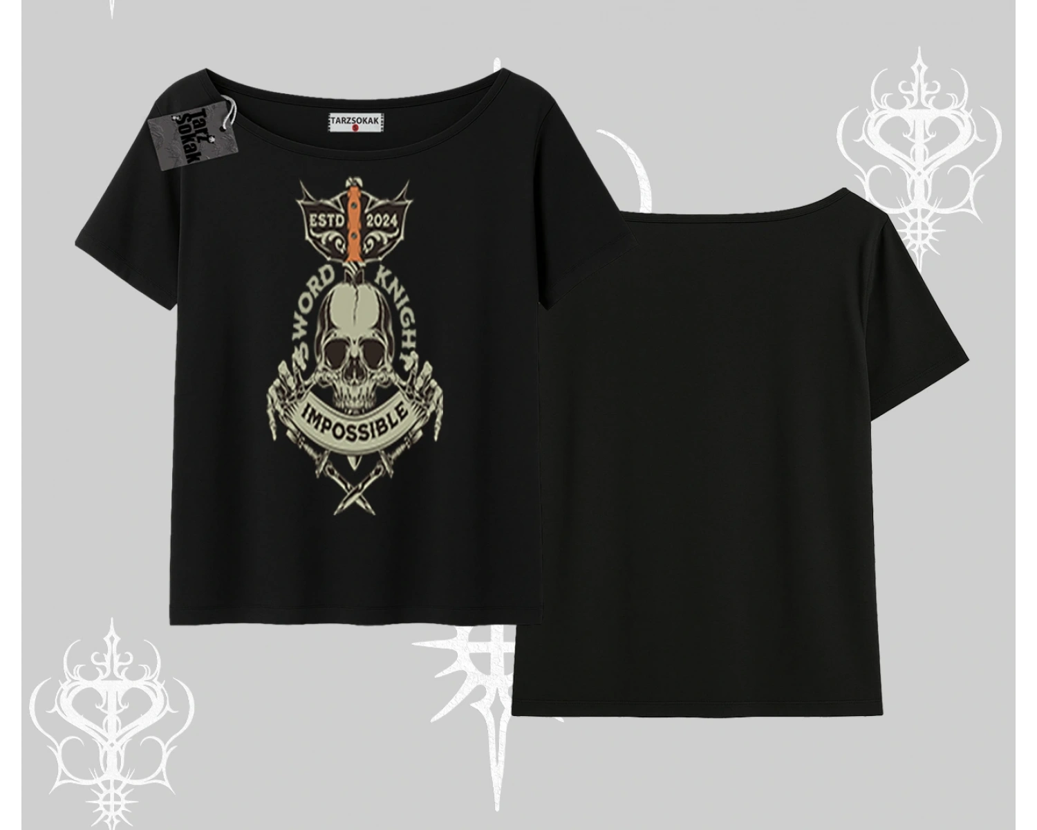Kayık Yaka Tshirt Sword Knight Skull Impossible Street Creed