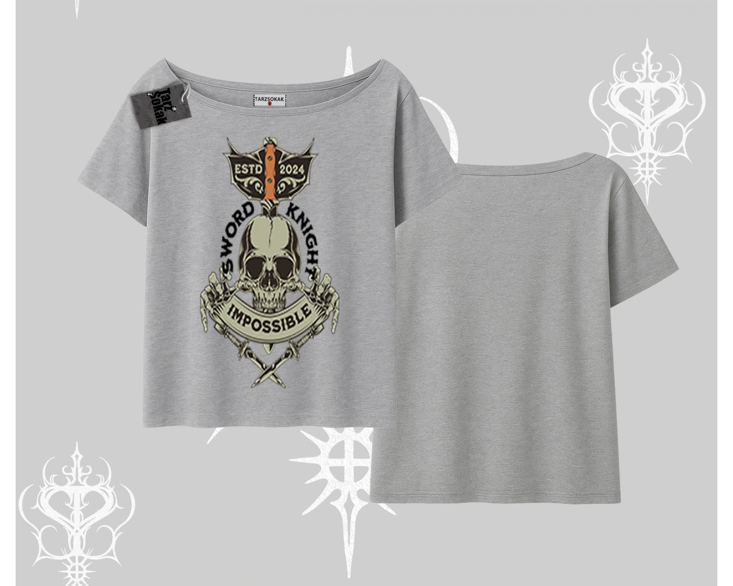 Kayık Yaka Tshirt Sword Knight Skull Impossible Street Creed
