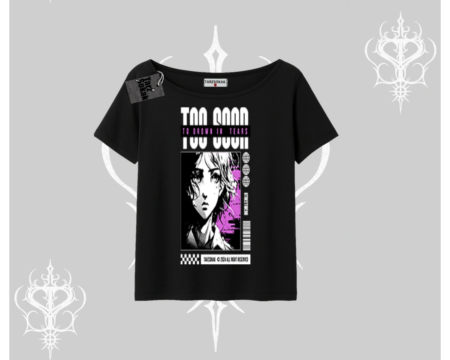 Kayık Yaka Tshirt Too Good Anime Girl Grafik Baskılı