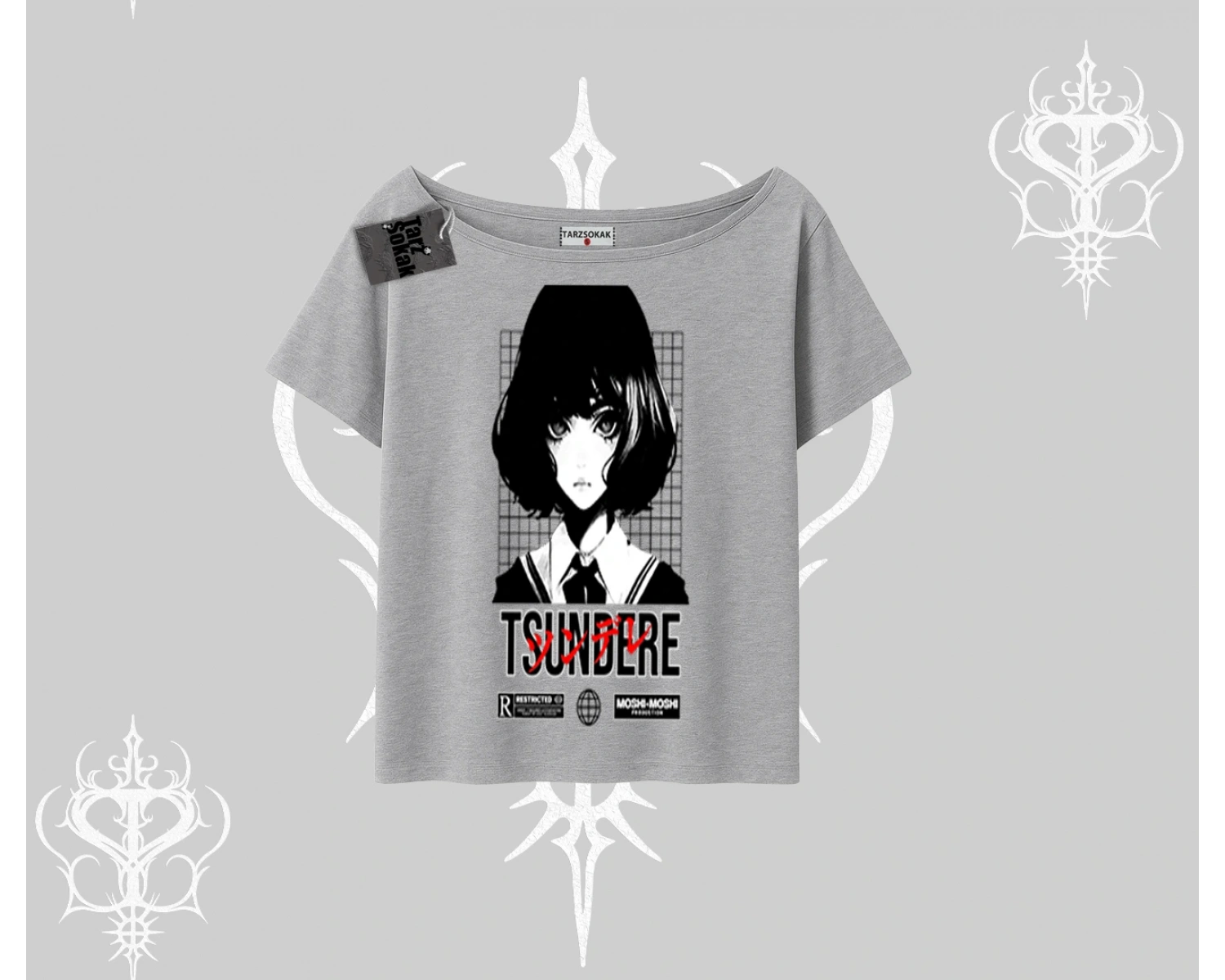 Kayık Yaka Tshirt Tsundere Anime Japanese Style Baskılı