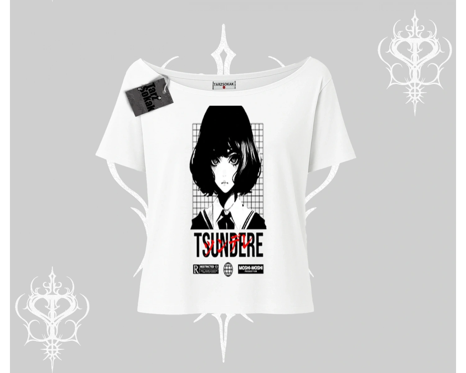 Kayık Yaka Tshirt Tsundere Anime Japanese Style Baskılı