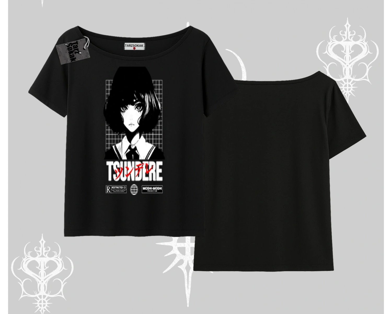 Kayık Yaka Tshirt Tsundere Anime Japanese Style Baskılı