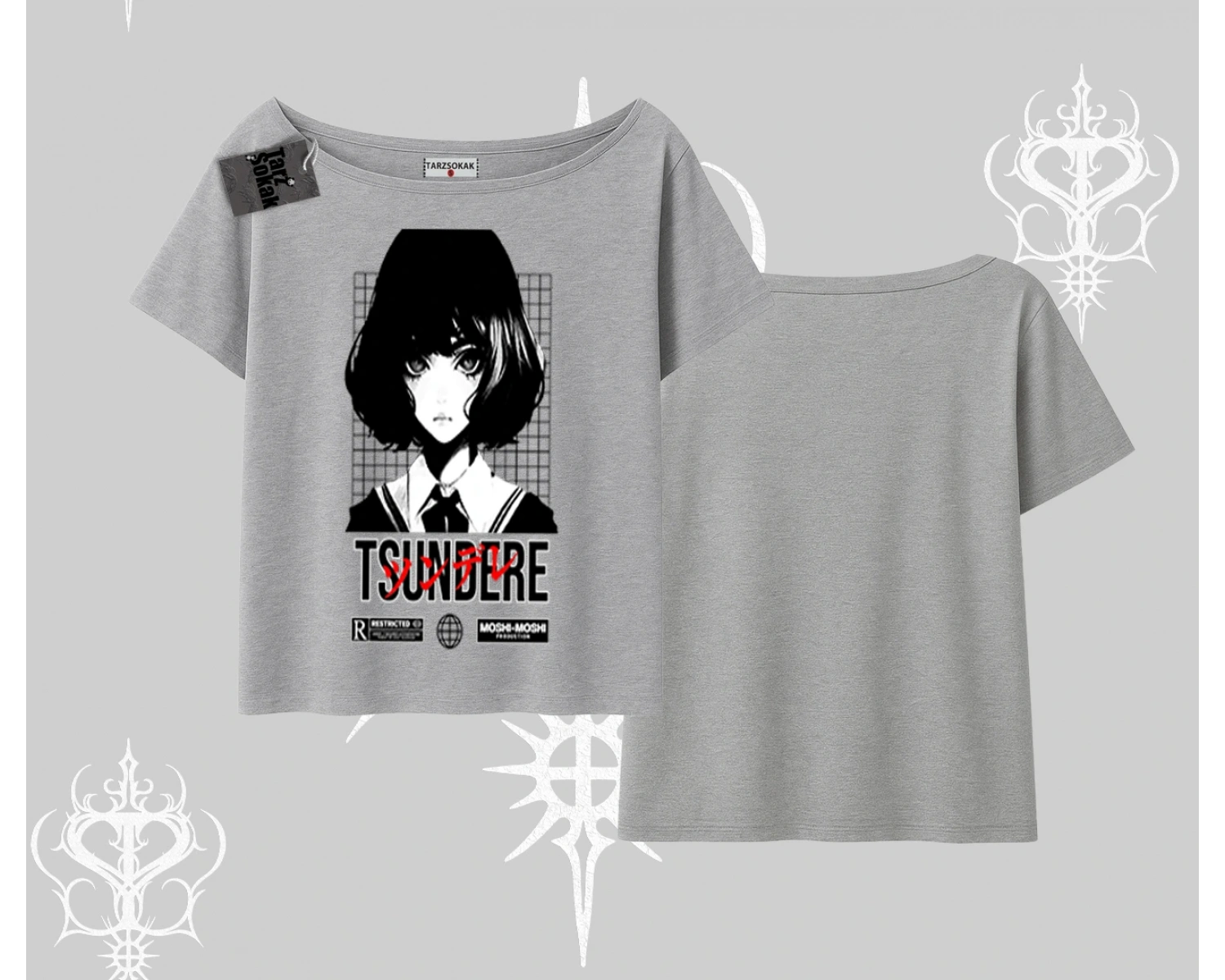 Kayık Yaka Tshirt Tsundere Anime Japanese Style Baskılı