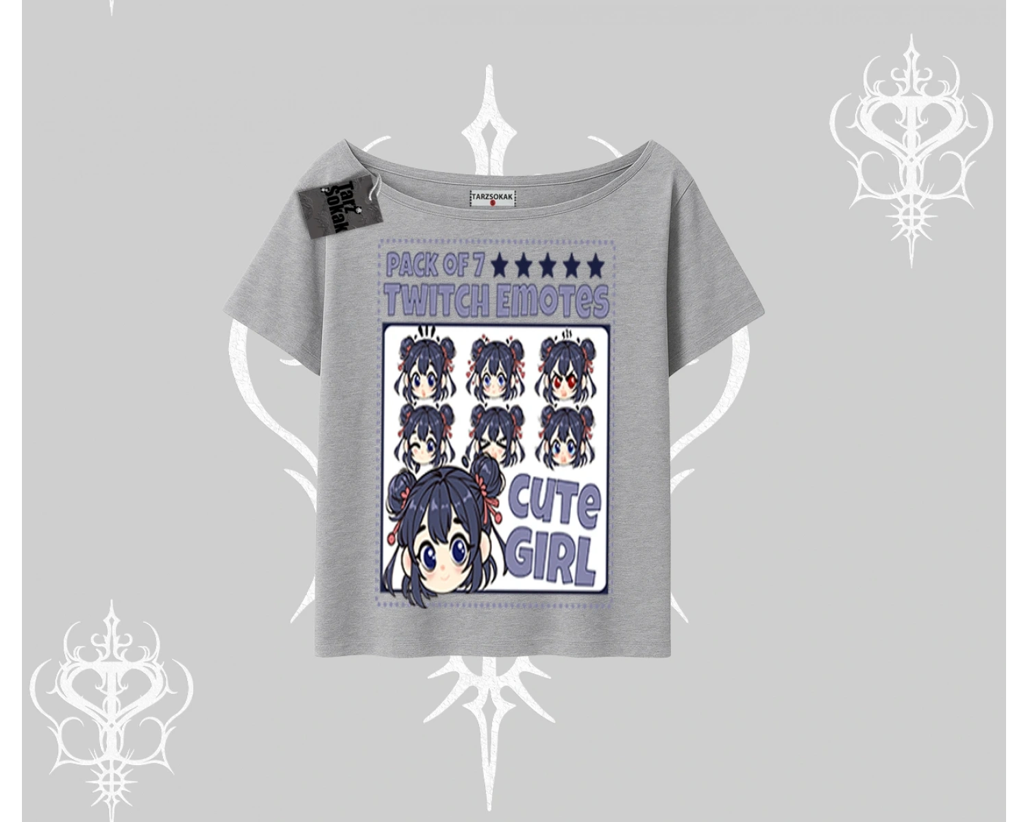 Kayık Yaka Tshirt Twitch Emotes Cute Girl Anime Expression