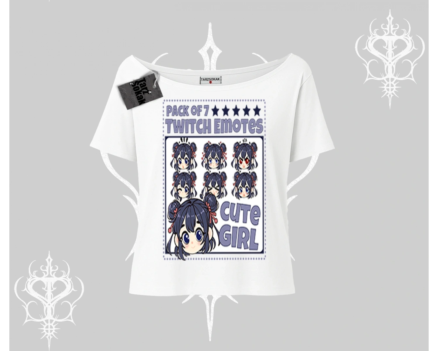 Kayık Yaka Tshirt Twitch Emotes Cute Girl Anime Expression