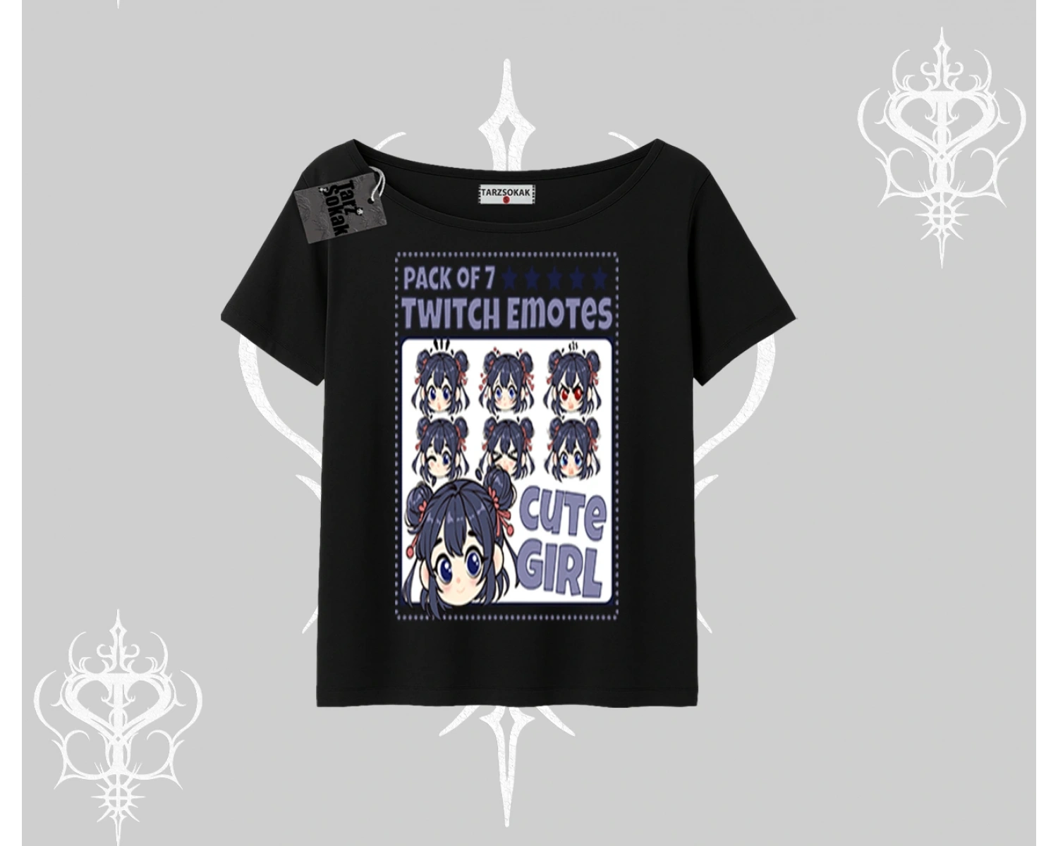 Kayık Yaka Tshirt Twitch Emotes Cute Girl Anime Expression