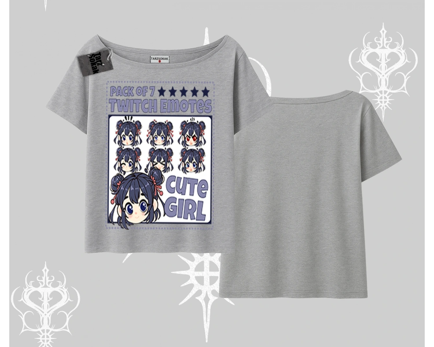 Kayık Yaka Tshirt Twitch Emotes Cute Girl Anime Expression